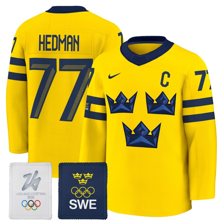 Men's Sweden Hockey 2026 Olympic #77 Victor Hedman Gold Nike Premium Stitched Jersey