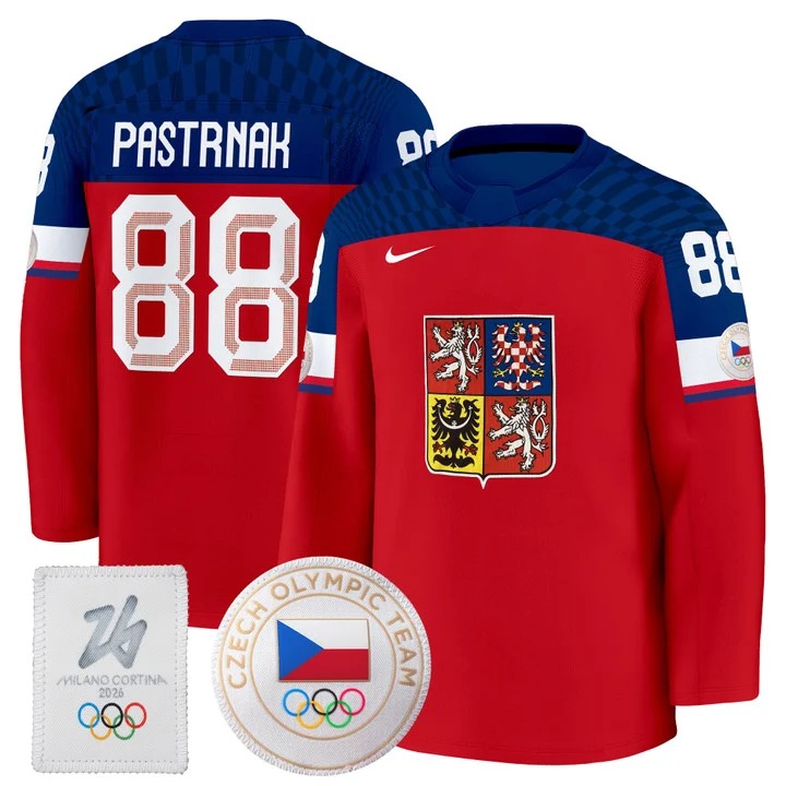 Men's Czechia Hockey 2026 Olympic #88 David Pastrnak Red Premium Nike Stitched Jersey