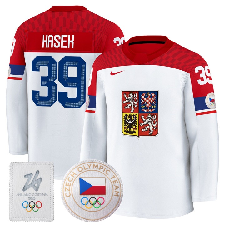 Men's Czechia Hockey 2026 Olympic #39 Dominik Hasek White Premium Nike Stitched Jersey