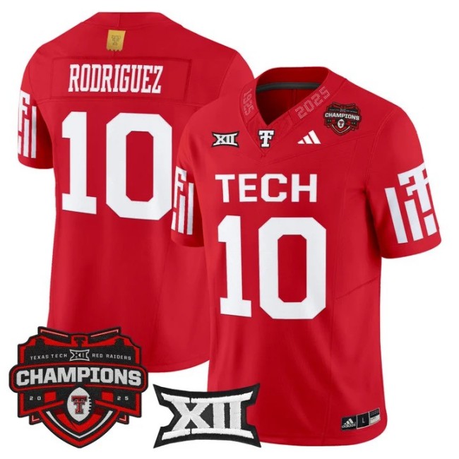 Men's & Women's & Youth Texas Tech Red Raiders #10 Jacob Rodriguez 2025 Big 12 Champions F.U.S.E. Vapor Limited Stitched Jersey Red