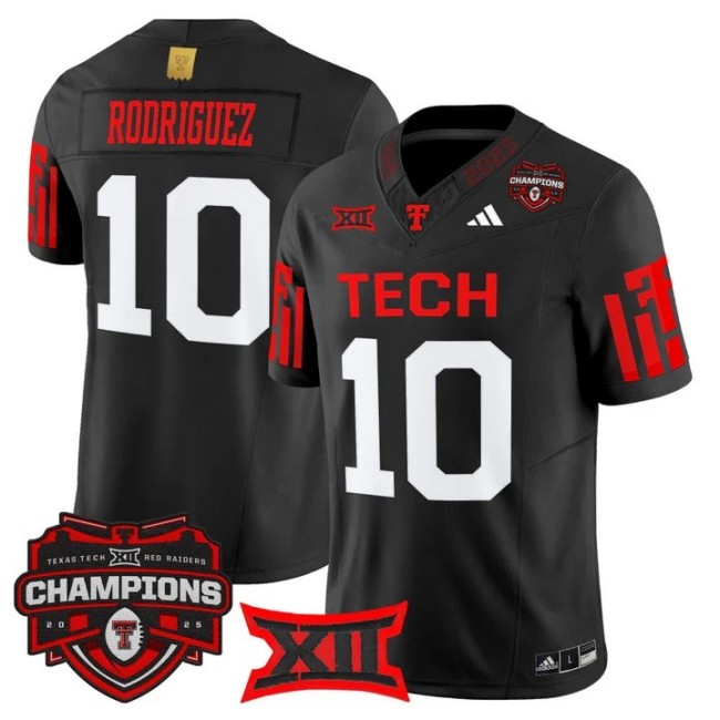 Men's & Women's & Youth Texas Tech Red Raiders #10 Jacob Rodriguez 2025 Big 12 Champions F.U.S.E. Vapor Limited Stitched Jersey Black