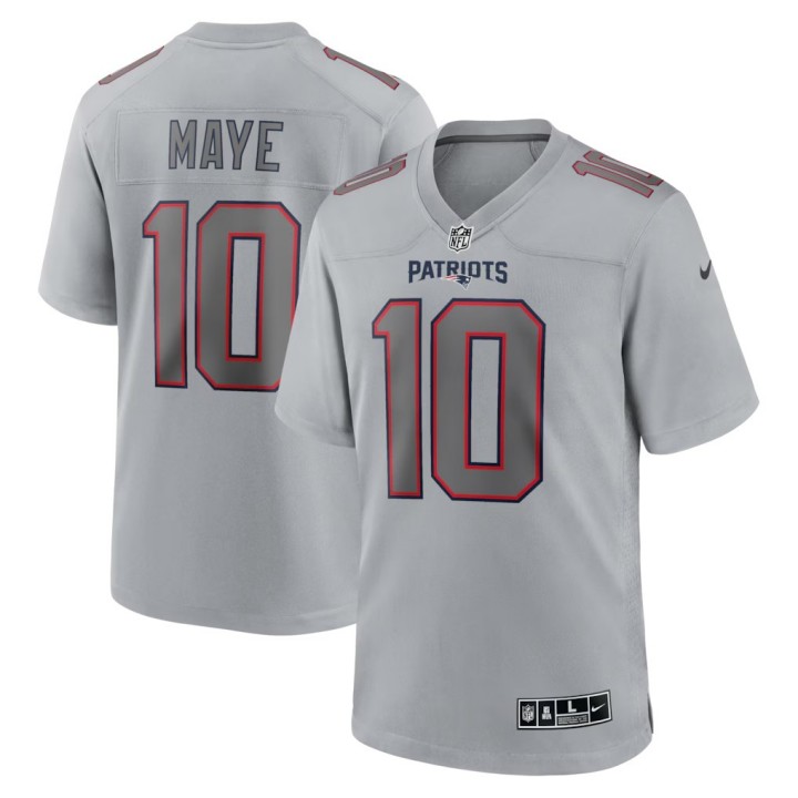 Men's New England Patriots #10 Drake Maye Grey Nike Atmosphere Fashion Game Jersey