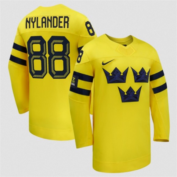 Men's Sweden Hockey #88 William Nylander Yellow 2026 Away Stitched Jersey