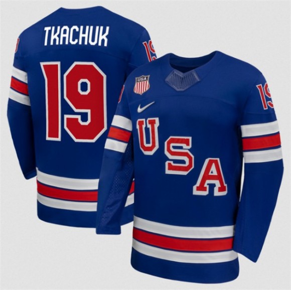 Men's USA Hockey #19 Matthew Tkachuk Royal 2026 Nike Stitched Jersey