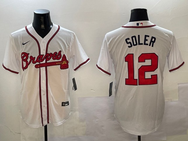 Men's Atlanta Braves #12 Jorge Soler Nike White Stitched MLB Limited Jersey