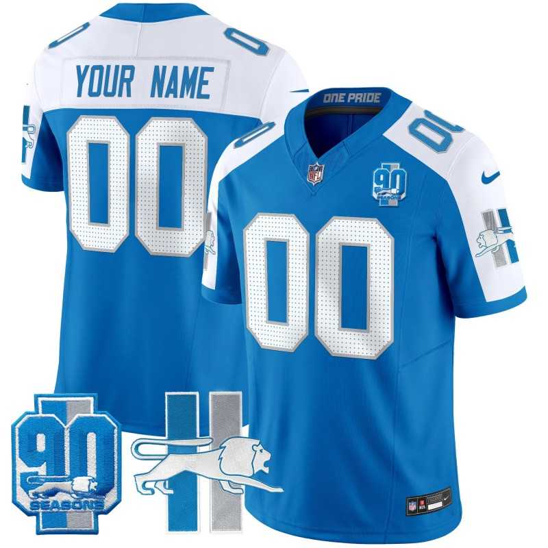 Custom Detroit Lions 1946 Throwback 90 Seasons Vapor Limited Stitched Jersey Blue Alternate