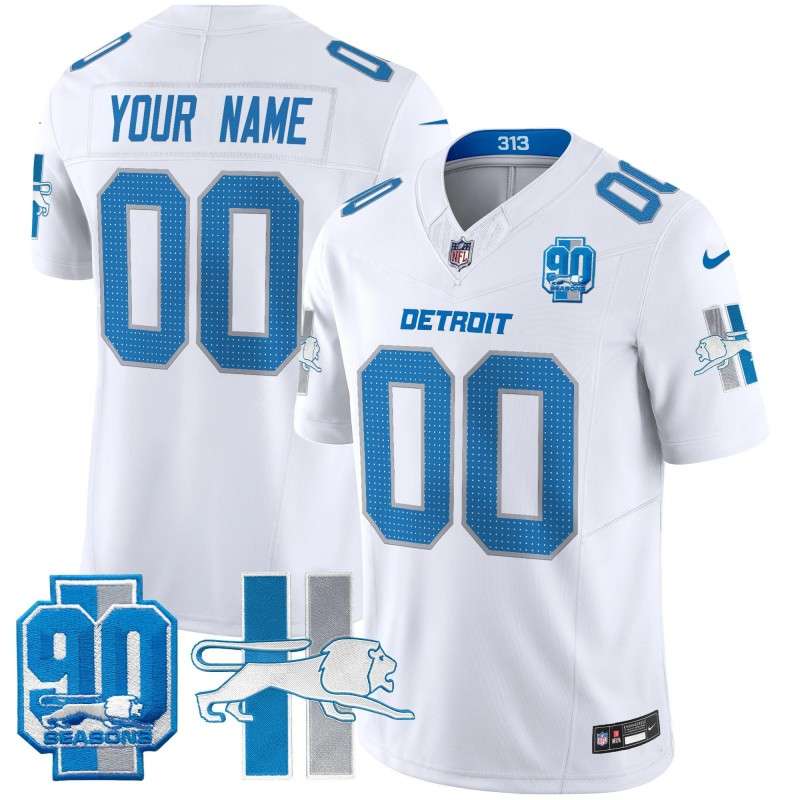 Custom Detroit Lions 1946 Throwback 90 Seasons Vapor Limited Stitched Jersey White