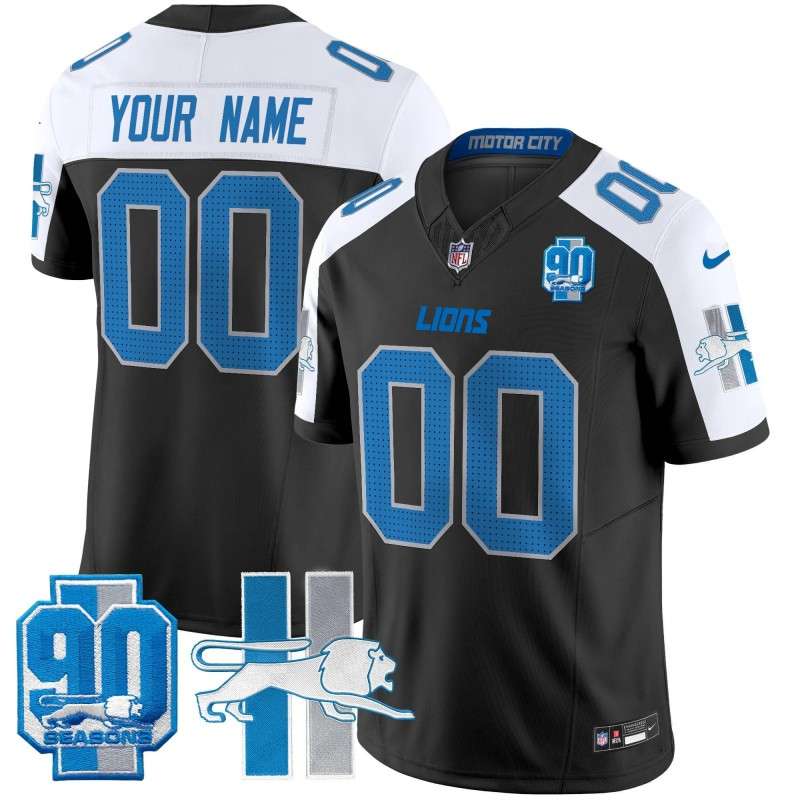 Custom Detroit Lions 1946 Throwback 90 Seasons Vapor Limited Stitched Jersey Black Alternate