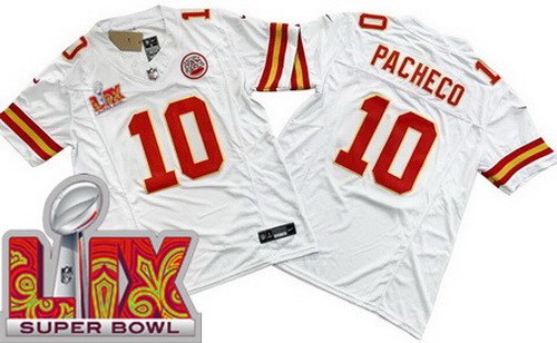 Men's Kansas City Chiefs #10 Isiah Pacheco Nike Limited White Super Bowl LIX FUSE Vapor NFL Stitched Jersey