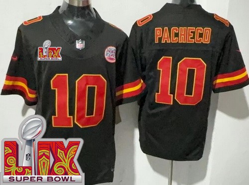 Men's Kansas City Chiefs #10 Isiah Pacheco Nike Limited Black Super Bowl LIX FUSE Vapor NFL Stitched Jersey