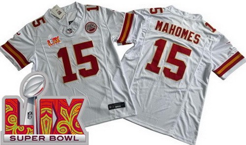 Men's Kansas City Chiefs #15 Patrick Mahomes Nike Limited White Super Bowl LIX FUSE Vapor NFL Stitched Jersey