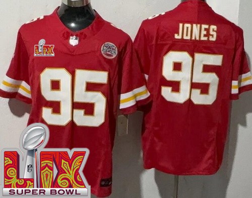 Men's Kansas City Chiefs #95 Chris Jones Nike Limited Red Super Bowl LIX FUSE Vapor NFL Stitched Jersey