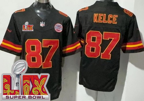 Men's Kansas City Chiefs #87 Travis Kelce Nike Limited Black Super Bowl LIX FUSE Vapor NFL Stitched Jersey