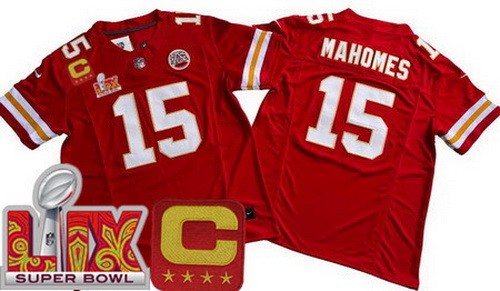 Men's Kansas City Chiefs #15 Patrick Mahomes Nike Limited Red C Patch Super Bowl LIX FUSE Vapor NFL Stitched Jersey