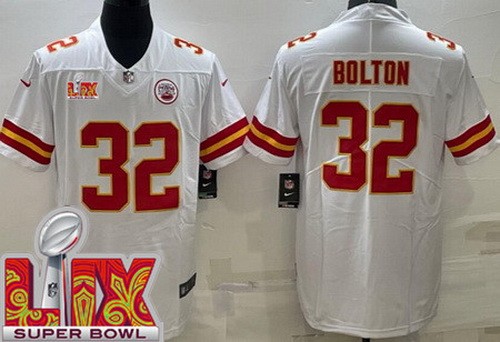 Men's Kansas City Chiefs #32 Nick Bolton Nike Limited White Super Bowl LIX Vapor NFL Stitched Jersey