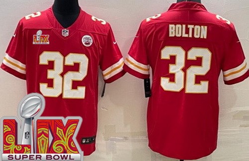 Men's Kansas City Chiefs #32 Nick Bolton Nike Limited Red Super Bowl LIX Vapor NFL Stitched Jersey