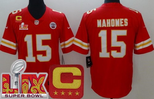 Men's Kansas City Chiefs #15 Patrick Mahomes Nike Limited Red C Patch Super Bowl LIX Vapor NFL Stitched Jersey