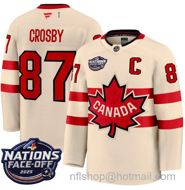 Men's Canada #87 Sidney Crosby Cream 4 Nations Face-Off 2025 Stitched Jersey