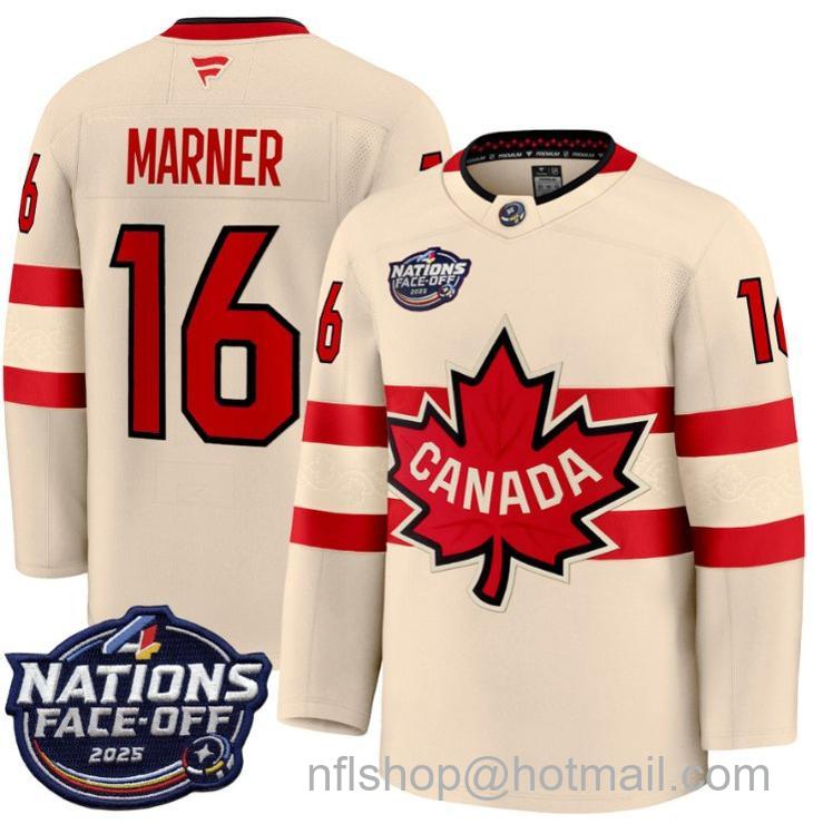 Men's Canada #16 Mitch Marner Cream 4 Nations Face-Off 2025 Stitched Jersey