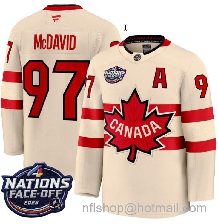 Men's Canada #97 Connor McDavid 4 Cream Nations Face-Off 2025 Stitched Jersey