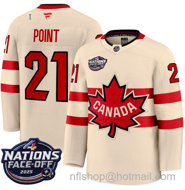 Men's Canada #21 Brayden Point Cream 4 Nations Face-Off 2025 Stitched Jersey