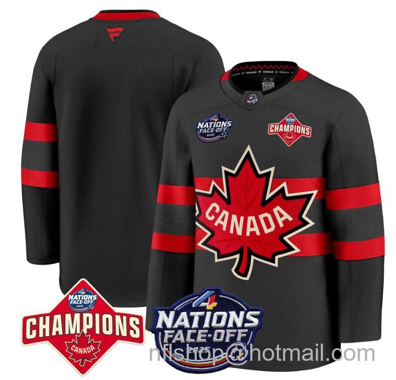 Men's Canada Blank Black 4 Nations Face-Off 2025 Champions Patch Stitched Hockey Jersey
