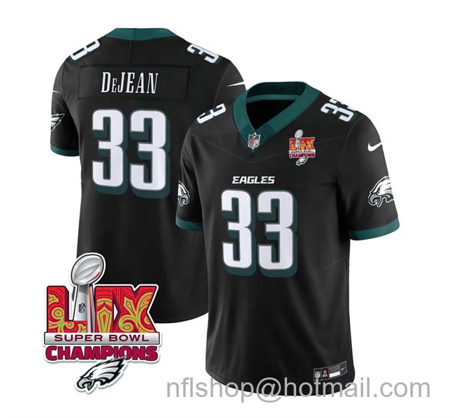 Men's Philadelphia Eagles #33 Cooper DeJean Black 2025 Eagles Logo Super Bowl LIX Champions Patch New F.U.S.E. Vapor Untouchable Limited Stitched Football Jersey