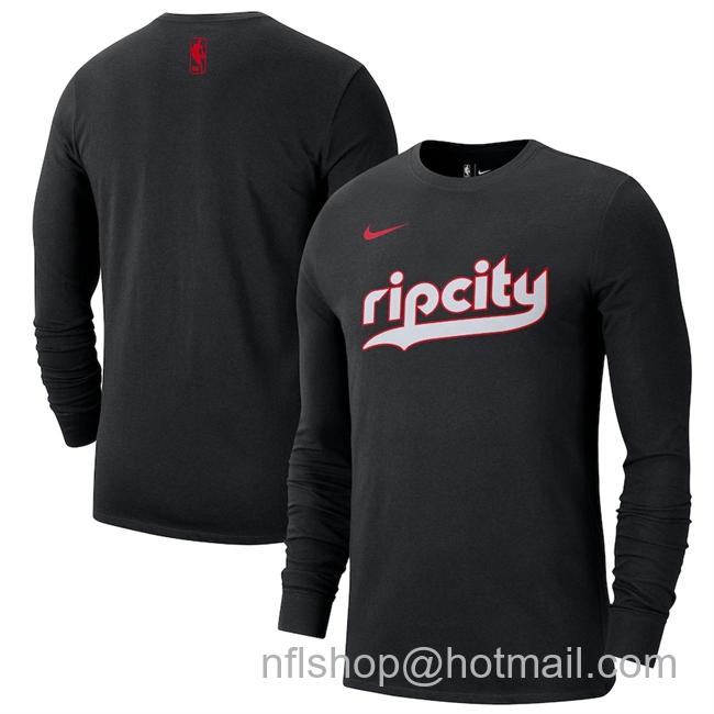 Men's Portland Trail Blazers Black 2024-25 City Edition Essential Logo Long Sleeve T-Shirt