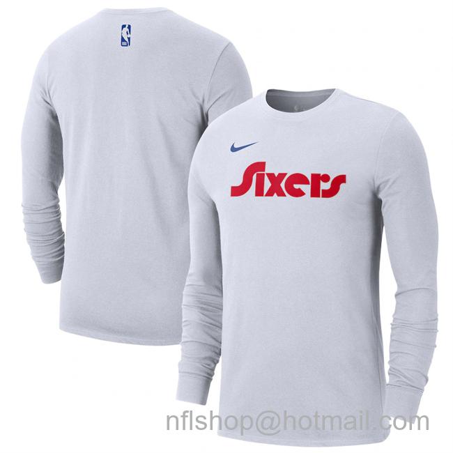 Men's Philadelphia 76ers White 2024-25 City Edition Essential Logo Long Sleeve T-Shirt
