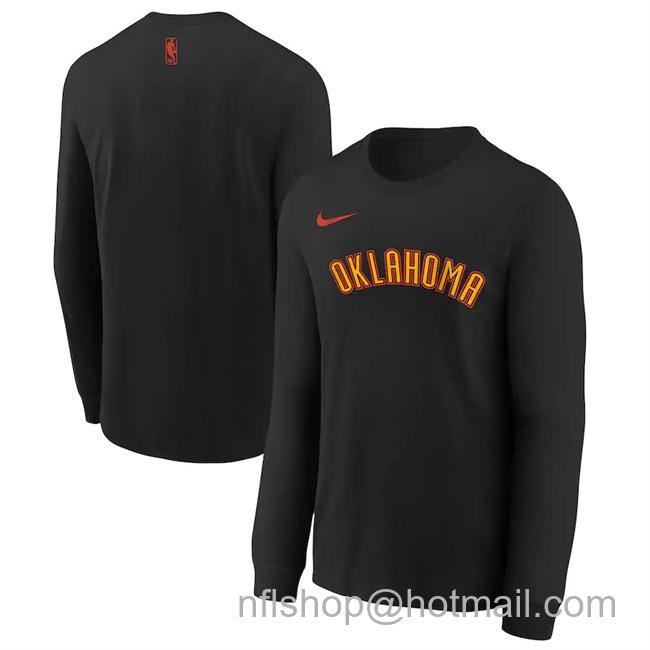 Men's Oklahoma City Thunder Black 2024-25 City Edition Essential Logo Long Sleeve T-Shirt
