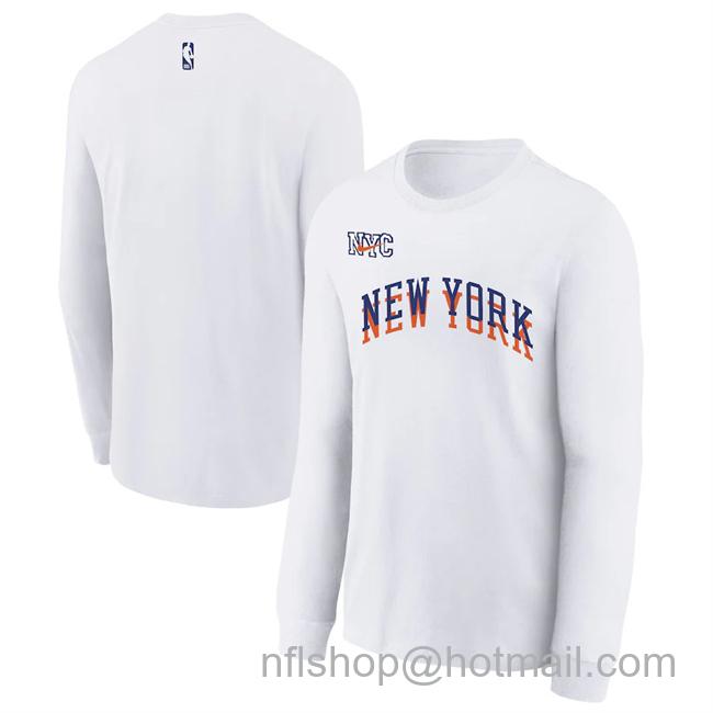 Men's New York Knicks White 2024-25 City Edition Essential Logo Long Sleeve T-Shirt
