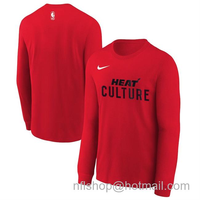 Men's Miami Heat Red 2024-25 City Edition Essential Logo Long Sleeve T-Shirt