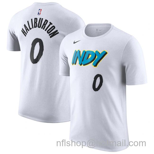 Men's Indiana Pacers #0 Tyrese Haliburton White 2024-25 City Edition Name & Number T-Shirt