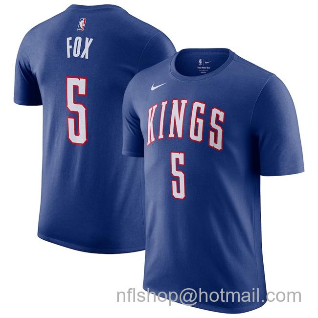 Men's Sacramento Kings #5 De'Aaron Fox Blue 2024-25 City Edition Name & Number T-Shirt