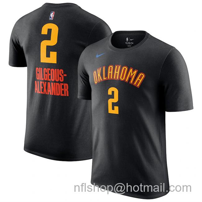 Men's Oklahoma City Thunder #2 Shai Gilgeous-Alexander Black 2024-25 City Edition Name & Number T-Shirt