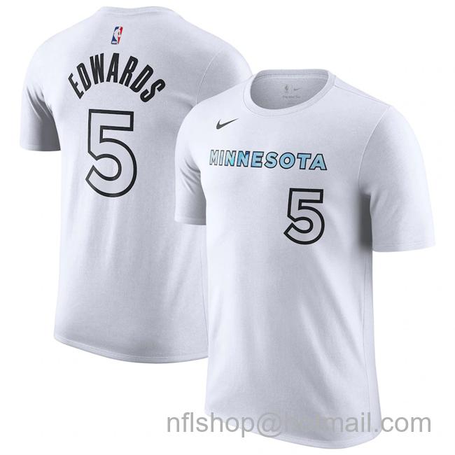 Men's Minnesota Timberwolves #5 Anthony Edwards White 2024-25 City Edition Name & Number T-Shirt