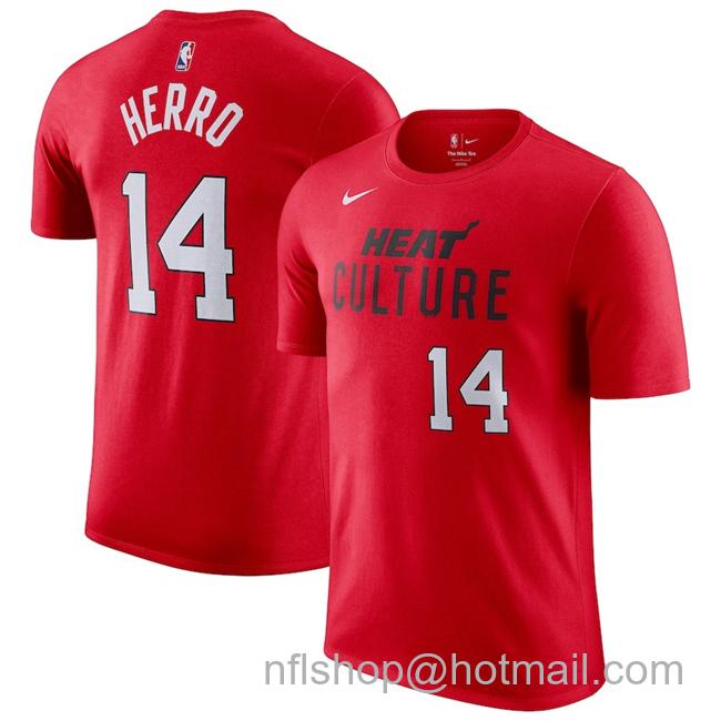 Men's Miami Heat #14 Tyler Herro Red 2024-25 City Edition Name & Number T-Shirt