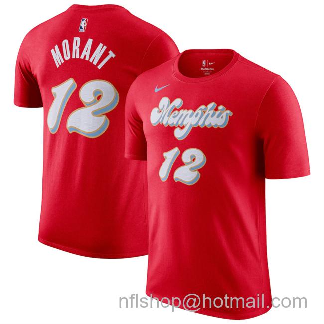 Men's Memphis Grizzlies #12 Ja Morant Red 2024-25 City Edition Name & Number T-Shirt