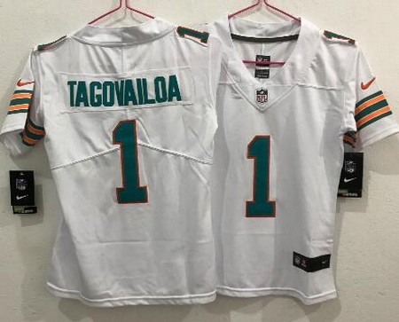 Women's Miami Dolphins #1 Tua Tagovailoa Limited White Throwback Vapor Untouchable Jersey