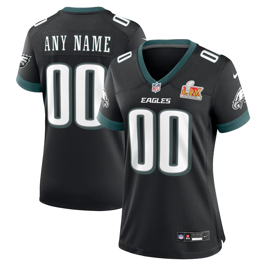 Women's Philadelphia Eagles Nike Super Bowl LIX Custom Alternate Game Jersey - Black