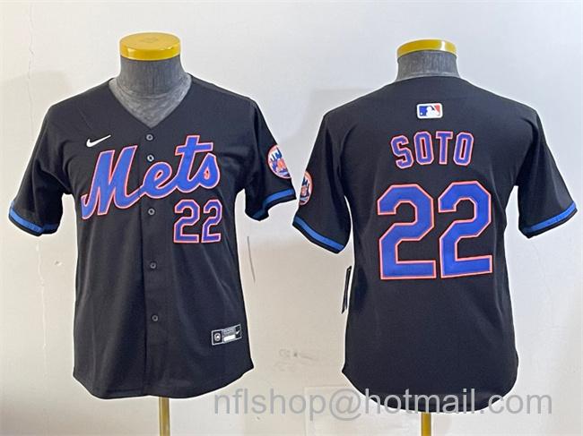 Youth New York Mets #22 Juan Soto Black 2024 Alternate Limited Stitched Baseball Jersey