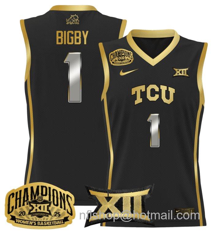 Women's Taylor Bigby Jersey #1 TCU Horned Frogs 2025 Champions Black Gold