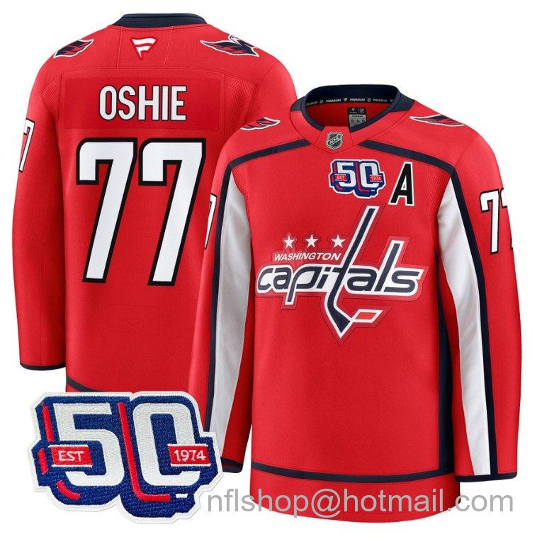 Men's Washington Capitals TJ Oshie #77 50th Anniversary Red Stitched Hockey Jersey