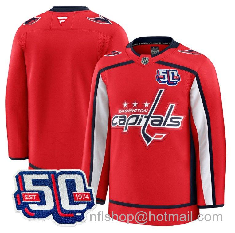 Men's Washington Capitals Blank 50th Anniversary Premium Red Stitched Hockey Jersey