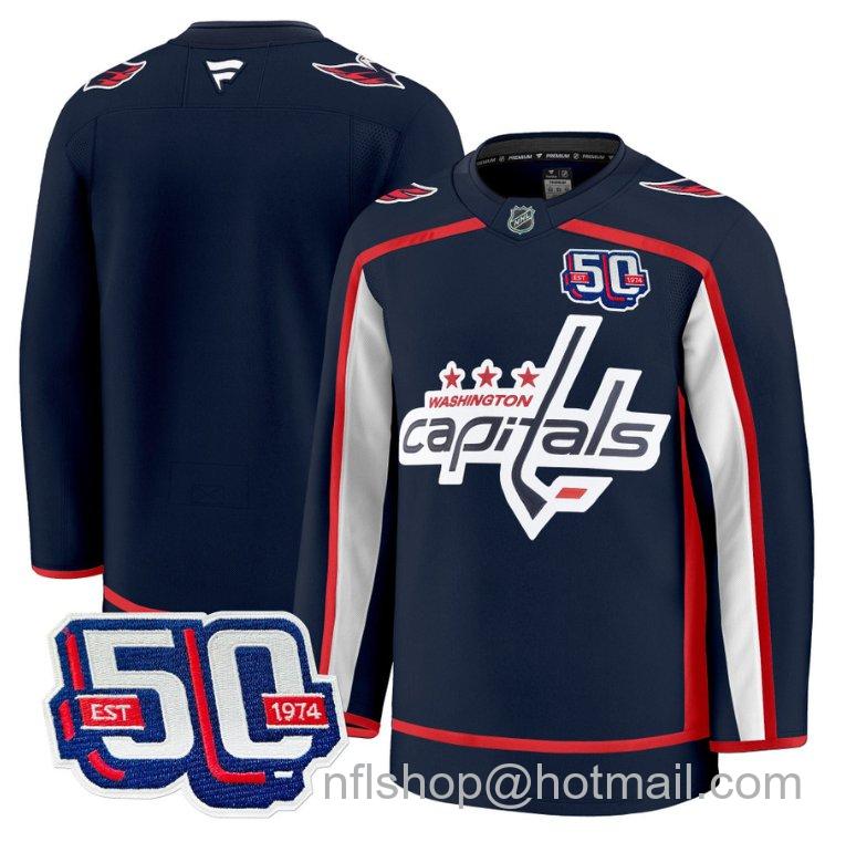 Men's Washington Capitals Blank 50th Anniversary Navy Stitched Hockey Jersey