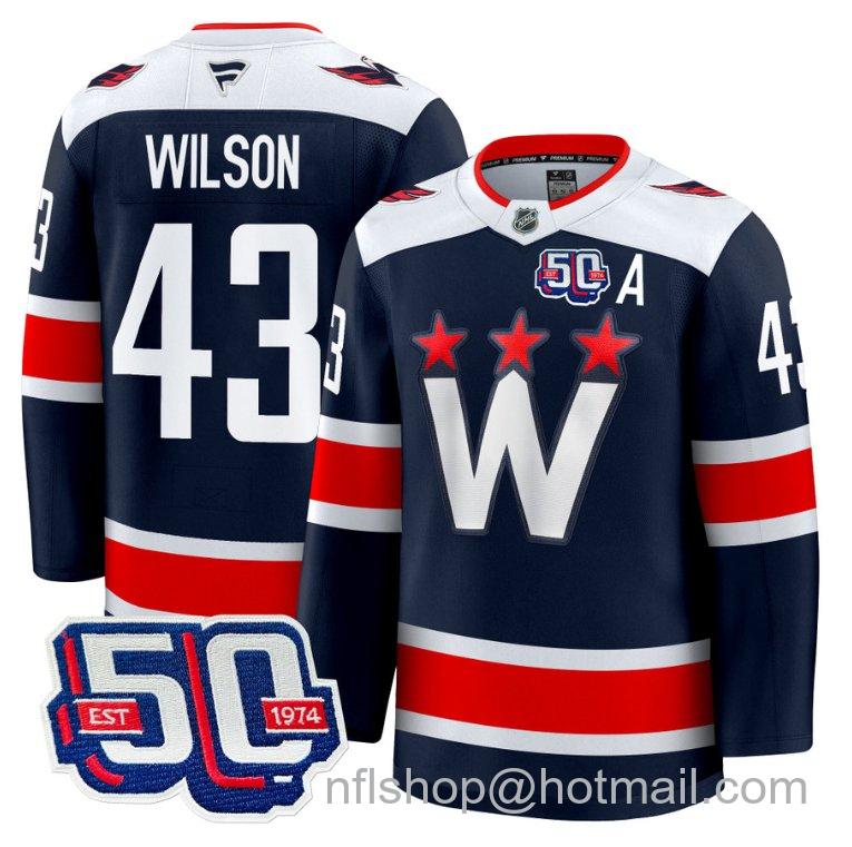 Men's Washington Capitals Tom Wilson #43 50th Anniversary Navy Stitched Hockey Jersey