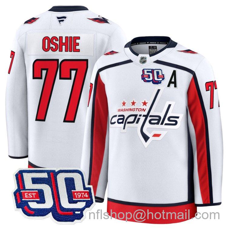 Men's Washington Capitals TJ Oshie #77 50th Anniversary White Stitched Hockey Jersey