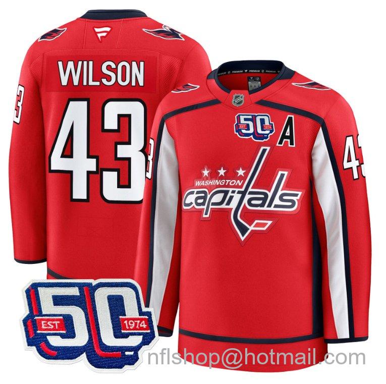 Men's Washington Capitals Tom Wilson #43 50th Anniversary Red Stitched Hockey Jersey