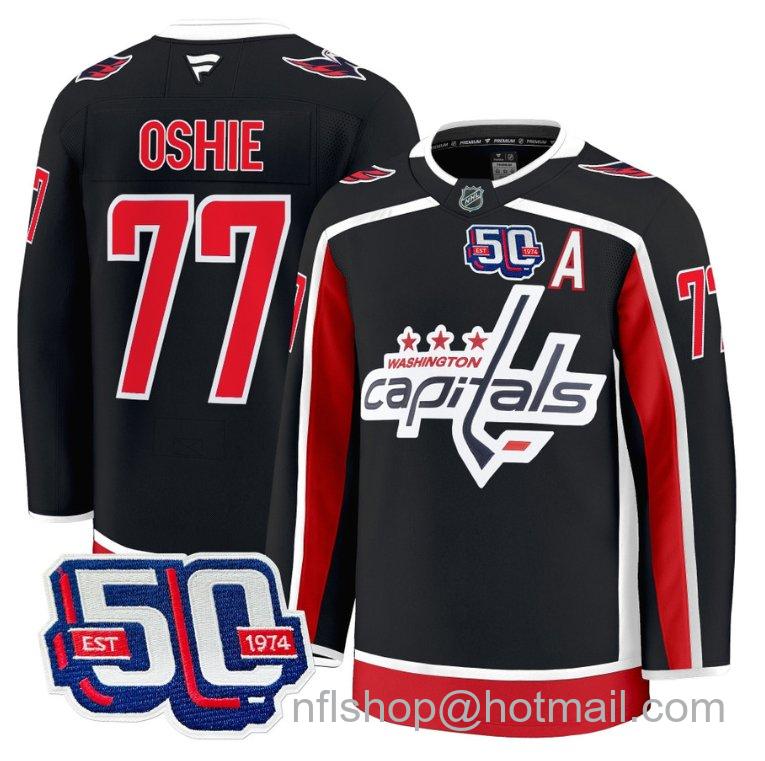 Men's Washington Capitals TJ Oshie #77 50th Anniversary Black Stitched Hockey Jersey