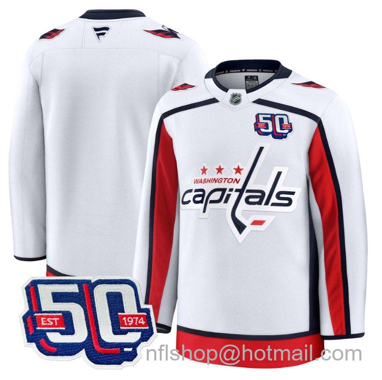 Men's Washington Capitals Blank 50th Anniversary Premium White Stitched Hockey Jersey